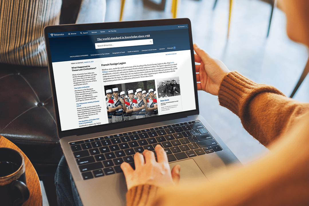 Woman on laptop on Britannica Premium